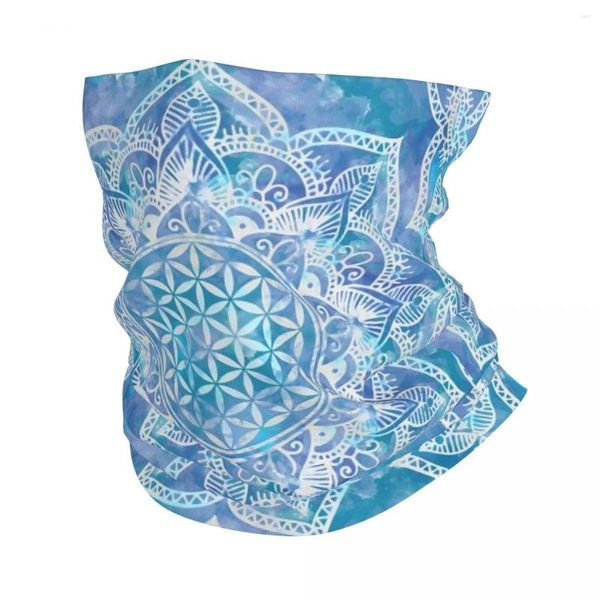 Lenços Flor da Vida Lotus Bandana Pescoço Capa Impressa Aquarela Máscara Azul Lenço Multi-Uso Headband Correndo Unissex Adulto À Prova de Vento