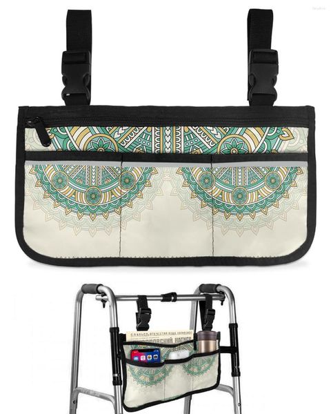 Borse portaoggetti Stile bohémien Modello Mandala Borsa per sedia a rotelle retrò etnica Borsa per telaio da passeggio per scooter elettrico laterale sul bracciolo