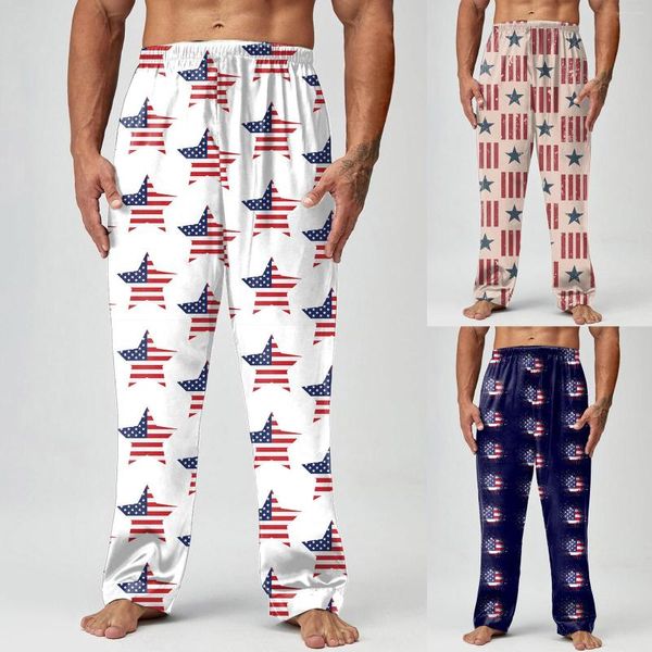 Erkekler Pantolon Günlük Sweatpants Bağımsızlık Günü Yıldız Yıldızlı Baskı Tam Uzunluk Cep Çizme Keten Pantolon Erkek Dipler