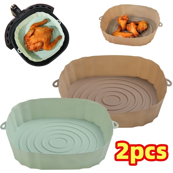 Stampi da forno 2 pezzi Friggitrice ad aria Stampo per cestello in silicone Airfryer Vassoio da forno Pizza Fritto Pollo riutilizzabile Pan Liner Accessori 230923