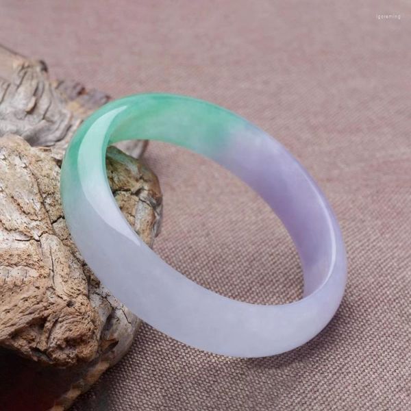 Bangle Burma Jade Feminino Meio Roxo e Verde Pulseira Joias Artigo Plano