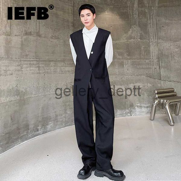 Erkekler Trailsits IEFB Trend Erkek Yelek Tulum Kore tarzı Yakışıklı Erkek Giyim Düz Renk Sokak Giyim Sıradan Pantolon Sonbahar Yeni 9C2351 J230925