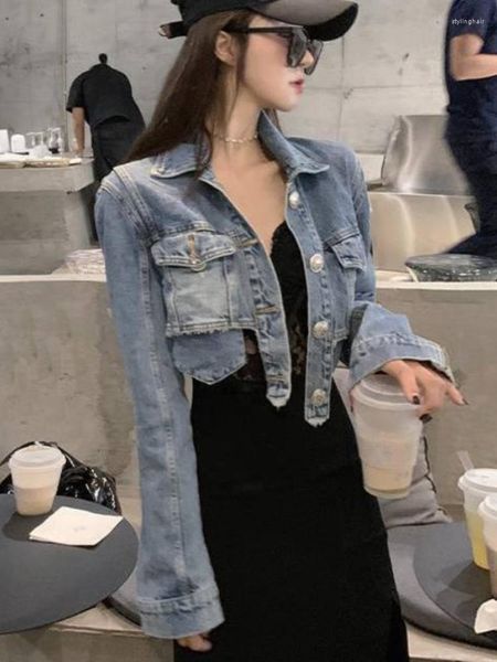 Damenjacken Y2k Ästhetische Denim Frauen Lose Abgeschnitten Mäntel Koreanische Chic Herbst Vintage Jeans Mode Lässig Streetwear Chaqueta Mujer