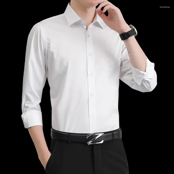 Camisas casuais masculinas de manga comprida slim fit camisa profissional roupas de trabalho formal sem algodão id po