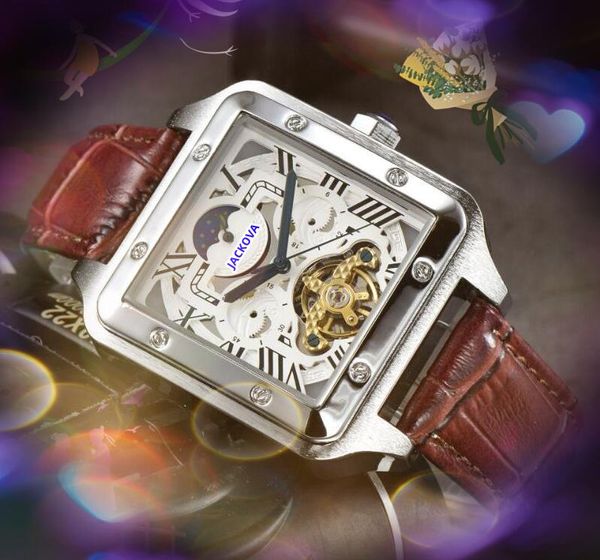 Top model popolari orologi meccanici automatici 42mm meccanico in acciaio inossidabile quadrato serbatoio romano luna quadrante solare orologio originale braccialetto con chiusura orologio da polso regali