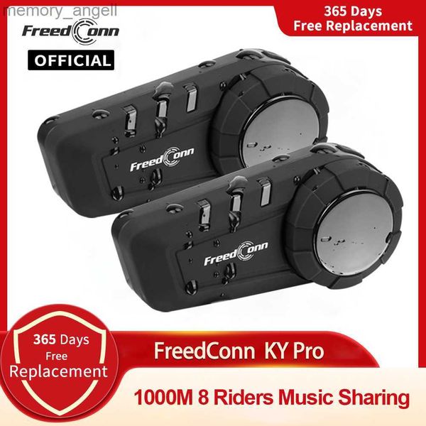 Walkie Talkie Freedconn KY Pro Motocicleta Intercom Bluetooth Capacete Headset Moto 6 Pilotos 1000M Moto Group Interfone à prova d'água HKD230925