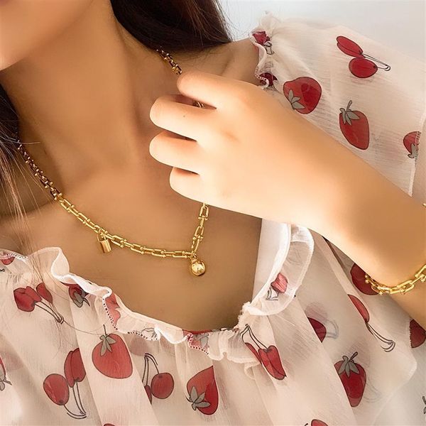 Новый дизайн бренда сердце U тип T любовь замки ожерелье для женщин аксессуары из нержавеющей стали циркон серебряный цвет золото роза ювелирные изделия gi302g
