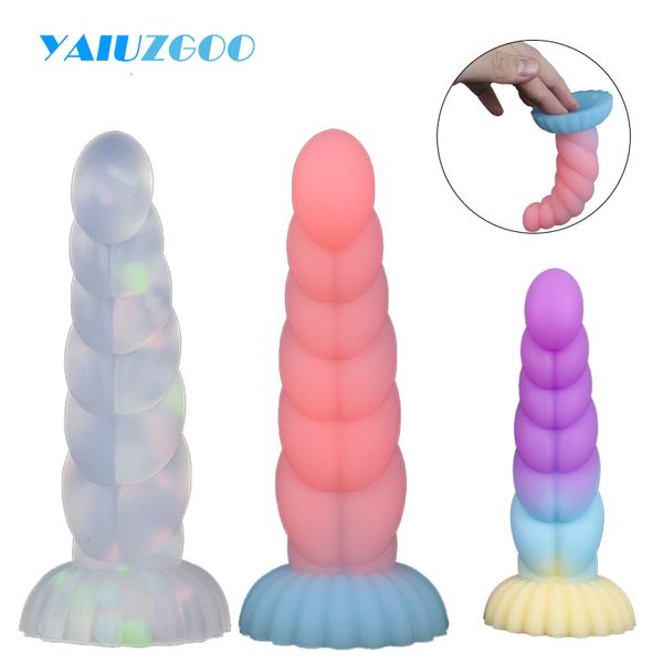 Brinquedos Anal Silicone Macio Vibrador Luminoso para Mulheres Homens Masturbador Glowing Butt Plug Big Dildos com Ventosa Adulto Brinquedo Sexual 230925