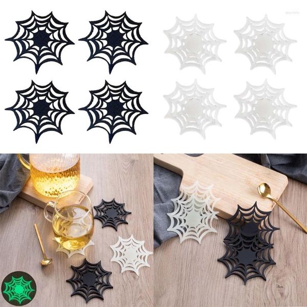 Tapetes de mesa 4 peças Spiderweb Copo resistente ao calor Halloween Drink Holder Pad Material ABS para decorações