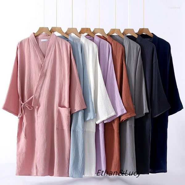 Indumenti da notte da donna Kimono in stile giapponese Crepe di cotone Camicia da notte da donna Uomo Accappatoio Accappatoio Pigiama per la casa Coppia Abiti larghi Indumenti da notte per