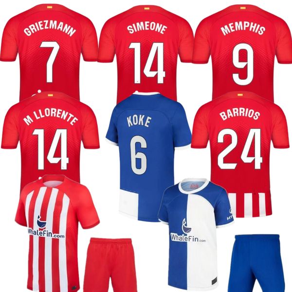 GRIEZMANN SIMEONE Футбольные майки MORATA KOKE SAUL MEMPHIS Atletico Madrids kid 23 24 Fan Player версия 4XL M. LLORENTE Футбольные майки комплект мужская детская форма комплекты