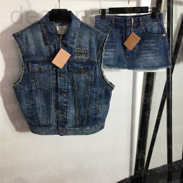 Jaquetas femininas designer denim colete saias para mulheres designer carta sem mangas casacos festa nightclub senhoras sexy saia curta 16j7