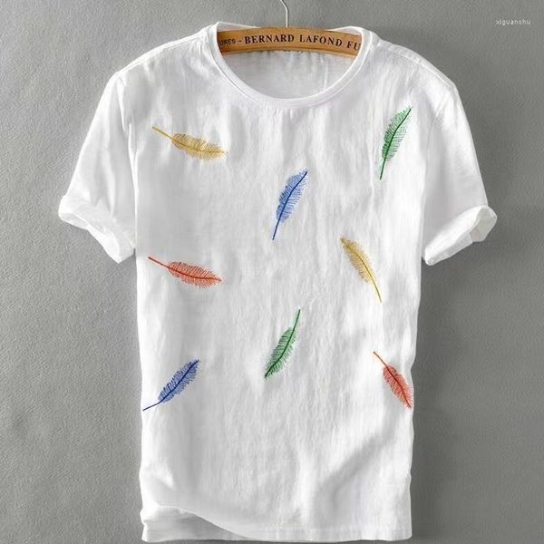 Erkek Tişörtler Erkekler Yaz Pamuk Kısa Kollu Tshirt Çin Boyama Baskı Vintage İnce Uygun Yuvarlak Boyun Günlük Külot Stil
