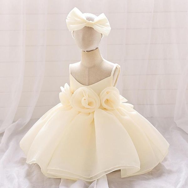 Mädchen Kleider Baby Prinzessin Kleid Hochzeit 1. Geburtstag Party Kostüm Schleife Abendkleid Elegante weiße Blume Taufe für Kleinkinder Mädchen