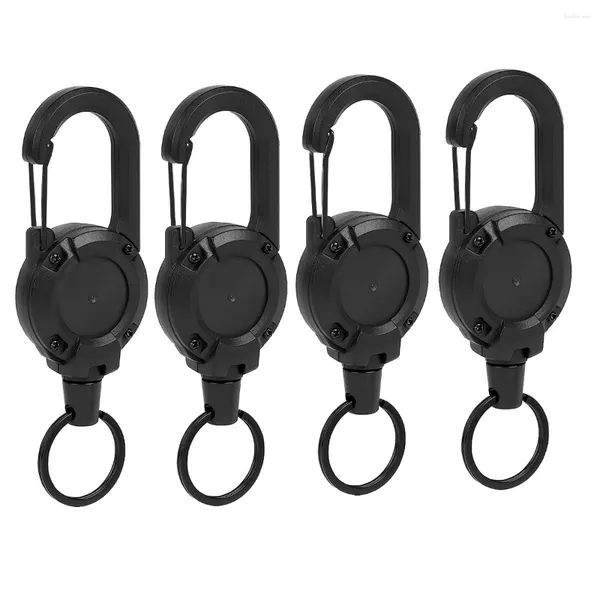 Schlüsselanhänger, robust, einziehbar, 4 Stück, Ausweishalter, Ausweisrollen-Clips (schwarz)
