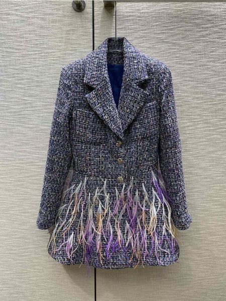 Giacche da donna Autunno/Inverno 2023 Abiti firmati di alta qualità Piume di lusso Giacca in tweed Elegante moda Seta Top Suit