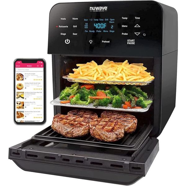 15,5 Qt Luftfritteusen-Rotisserie-Ofen, X-Large-Familiengröße, leistungsstarke 1800 W, 4 Rostpositionen, 50°-425°F-Technologie