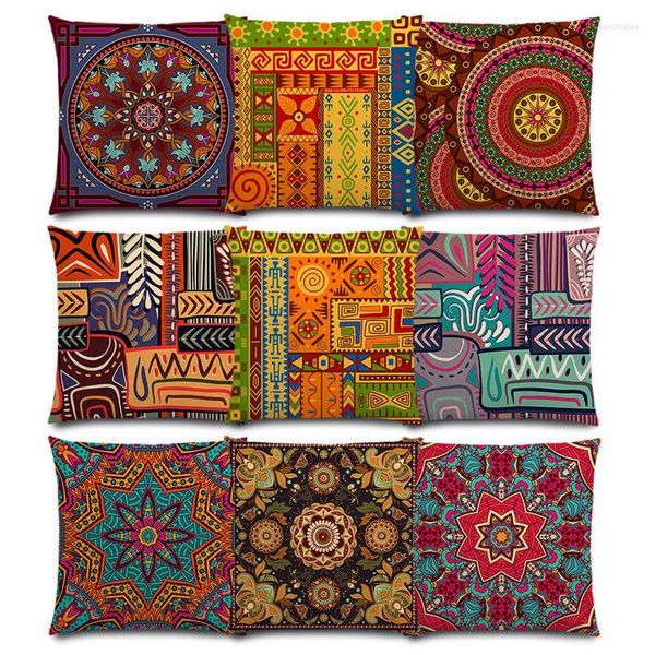 Travesseiro Símbolo Animal Africano Bloco Boho Geométrico Padrão Floral Paisley Carnivale Mandela Flores Boa Capa Caso