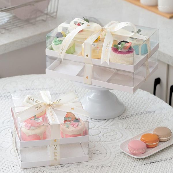 Caixa de sobremesa de envoltório de presente com caixas de biscoitos de tampa transparente para dar deleite donut doces pastelaria recipientes de alimentos descartáveis padaria