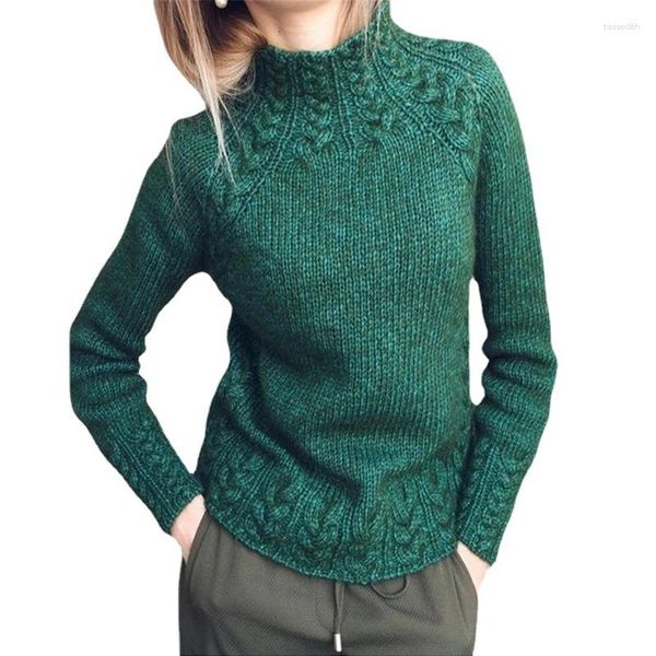 Suéter feminino verde crochê gola alta suéter kintted mulheres pulôveres grossos cáqui primavera outono inverno jumper y2k top streetwear