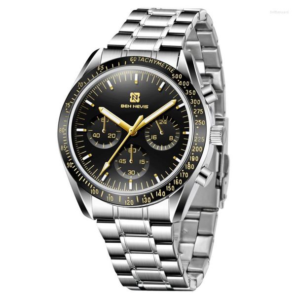 Orologi da polso Orologio al quarzo per uomo Business Fashion Tre occhi Sei aghi Nottilucenti 3bar Cinturino impermeabile in acciaio inossidabile Reloj maschile