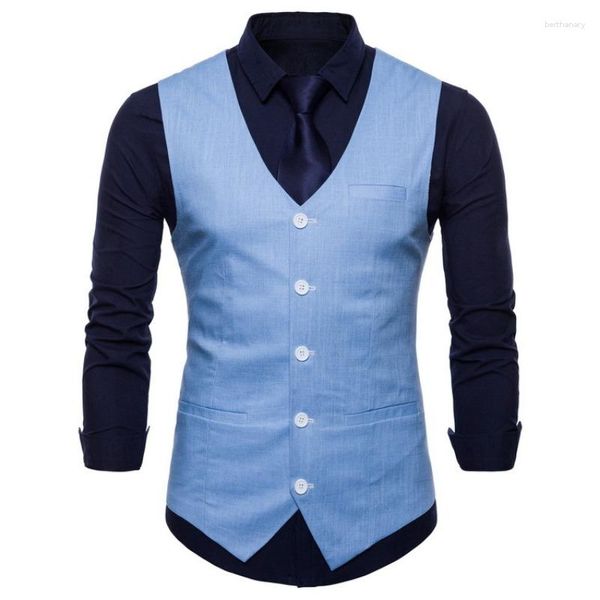 Coletes masculinos Chegada Mens Bonito Slim Fit Único Breasted Terno Colete Marca Formal Vestido de Negócios Colete de Casamento Homens