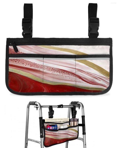 Сумки для хранения Красная градиентная мраморная текстура Сумка для инвалидной коляски с карманами Подлокотник сбоку Чехол для ходьбы на электрической раме для скутера