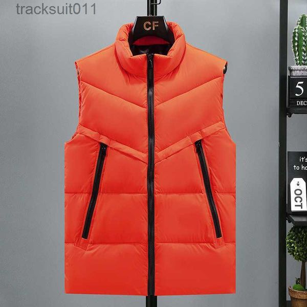 Herrenwesten Plus Größe S-7XL 8XL Herbst Winter Parkas Weste Männer Koreanische Mode Stehkragen Reißverschluss Taschen Orange Windjacke Weste L230925