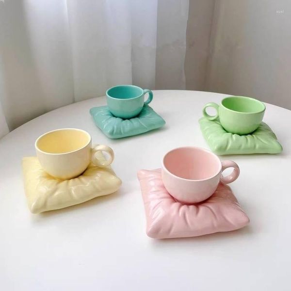 Tazas de cerámica con empuñadura redonda, bandeja de almohada, taza de café, té de la leche, tazas de oficina, regalo de cumpleaños para amigos