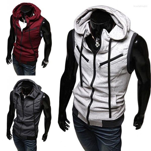 Canotte da uomo 2023 Moda Zipper Cardigan Maglione Uomo Senza maniche Gilet con cappuccio Giacca Plus Size S-4XL Streetwear Felpe con cappuccio