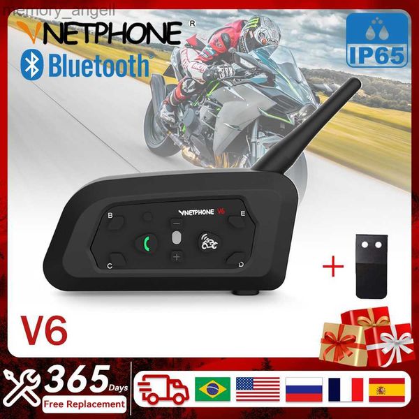 Walkie Talkie Vnetphone V6 Bluetooth 5.0 Motorradhelm-Intercom-Headset mit 1200 m BT Interphone Communicator für 6 Fahrer FM wasserdicht HKD230925