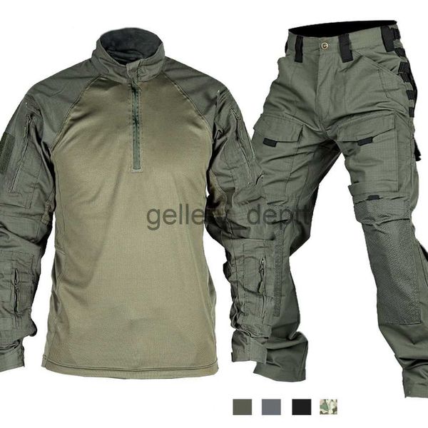 Fatos masculinos terno tático conjunto homens camisa de treinamento militar calças 2 peças conjuntos ao ar livre airsoft camuflagem de secagem rápida ripstop paintball tiro j230925