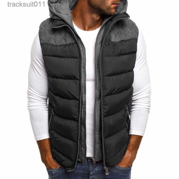 Gilet da uomo Inverno Casual Spessi Cappotti caldi Gilet da uomo Giacca senza maniche Gilet Gilet di cotone Cappotto con cappuccio Plus Size Piumino d'anatra Uomo S-5XL L230925