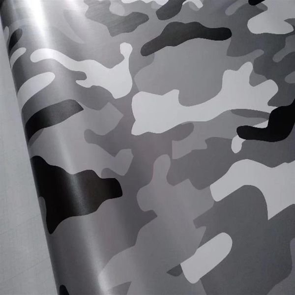 Vinil camuflado branco ártico, preto e cinza, para envoltório de carro, película de cobertura camuflada com liberação de ar, tamanho de bolha 1, 52x10m, 20m, 276u