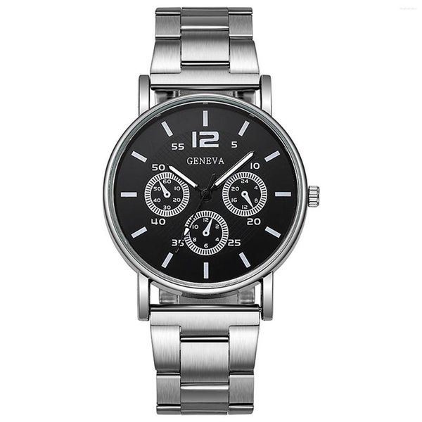 Relógios de pulso masculino luxo multi fuso horário negócios aço relógio moda casual quartzo banda pulso