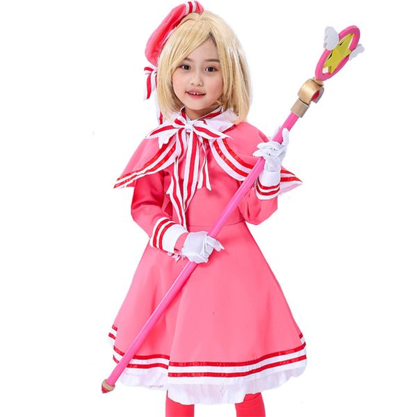 Косплей Аниме Card Captor Sakura Косплей Костюм Киномото Сакура Косплей Костюм Девушки Розовое Платье Со Шляпой Полный Комплект Платье Лолиты 230925