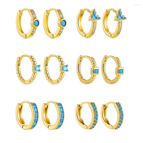 Hoop Ohrringe Gold Farbe Edelstahl Blau Zirkon Runde Ohrring Kreis Weibliche Mädchen Einfache Luxus Hochzeit Schmuck Aretes