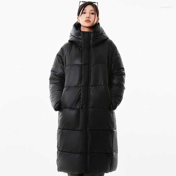 Casacos de trincheira femininos moda inverno longo parkas para mulheres casaco com capuz 2023 grosso quente preto acolchoado casaco mulher estilo coreano oversize