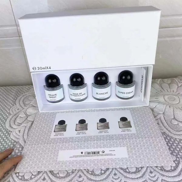 Byredo 30 ml * 4 pezzi Set di profumi Spray profumato Super Cedar Blanche Rose Of No Men's Land Mojave Ghost 4 tipi di profumo Profumo di alta qualità Disponibile