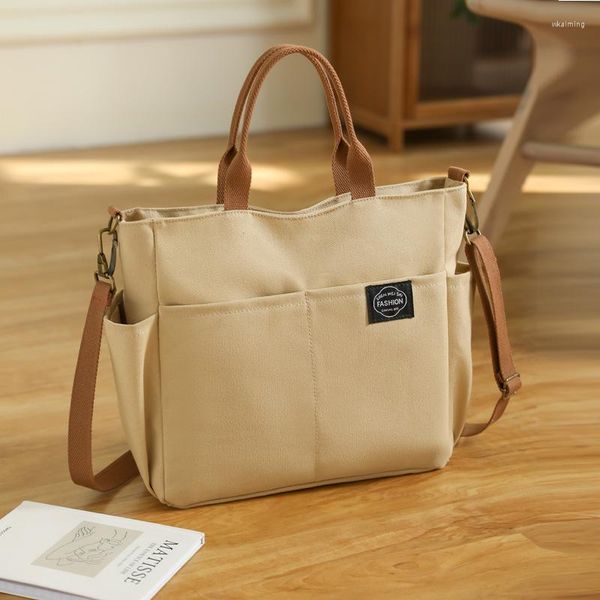 Einkaufstaschen Damen Baumwolle Canvas Retro Große Größe Schulter Mode Umhängetasche Handtasche Reißverschluss Casual Tote Multi Pocket