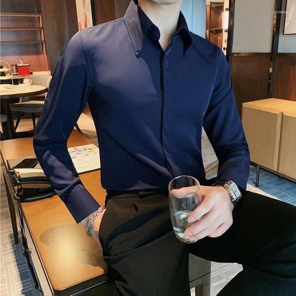 Camicie eleganti da uomo 2023 Abbigliamento di marca da uomo Business Manica lunga Risvolto Cotone Moda maschile Disegni slim fit