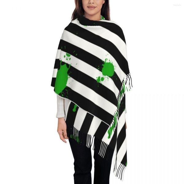 Lenços Beetlejuice Filme Tassel Scarf Mulheres Soft Horror Filme Tim Halloween Shawl Envoltório Senhora Inverno