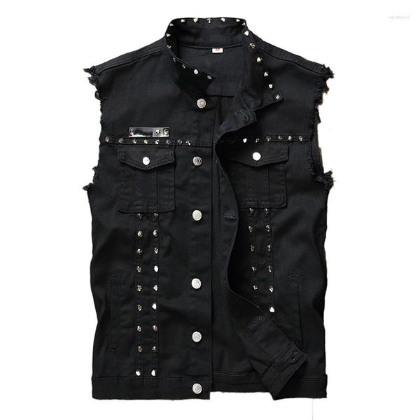 Gilet da uomo Moda Uomo Rivetto Gilet di jeans Punk Party Borchiato Giacca di jeans slim fit Gilet senza maniche maschile per uomo Taglie forti