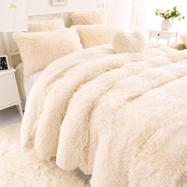 Set di biancheria da letto invernale morbida lunga e avvolgente pelliccia calda finta elegante accogliente coperta rosa sporco 51''X63'' 63''X79'' camera doppia20