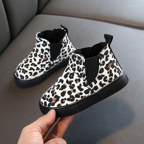 Botas botas moda tornozelo bota leopardo impressão menina sapato crianças menino antiderrapante sola macia botines 2023 crianças tênis criança