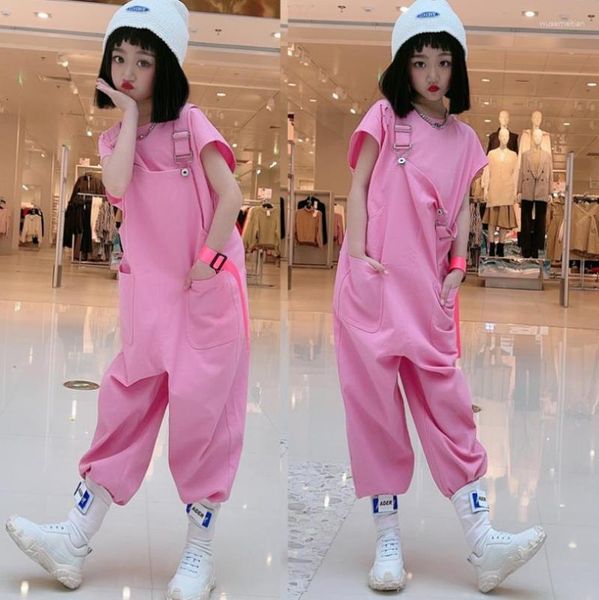 Kleidung Sets Mädchen T-shirt Overalls 2 stücke Sommer Kinder Trainingsanzug Lose Rosa Overalls Kinder Teenager Outfit 4-16Y WZ136