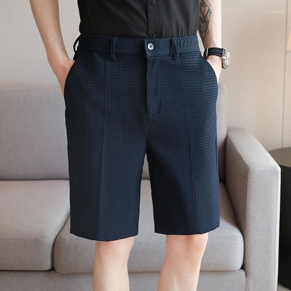 Shorts masculinos verão de alta qualidade casual negócios masculino fino ajuste moda waffle padrão shorts/respirar fresco conforto curto 29-38