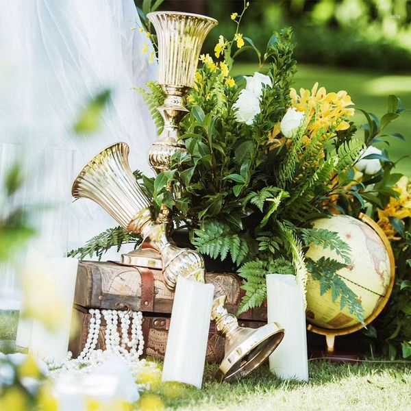 Decorazione per feste Vaso dorato Vaso da tavolo in metallo Vaso per fiori Piombo Centrotavola per matrimoni Vasi di fiori per la casa