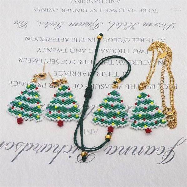 Orecchini con perline in filo di perline Albero di Natale Originalità Tessitura a mano Boemia Moda Semplicità Modello Collana con bracciale con perline di riso