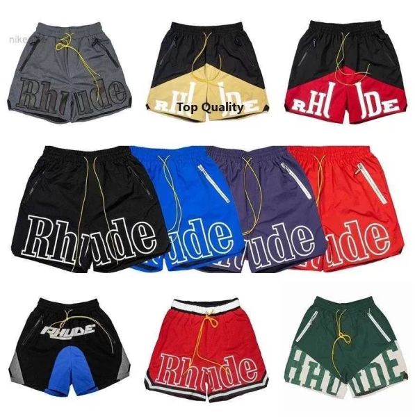 2023 Verão Mensus Rhude Shorts Moda Casual Leathier Joelho Leeose Skate Hop Hop Swim Calças Praia Rhude Bolso Qualidade Zipper Curto G4V8 #